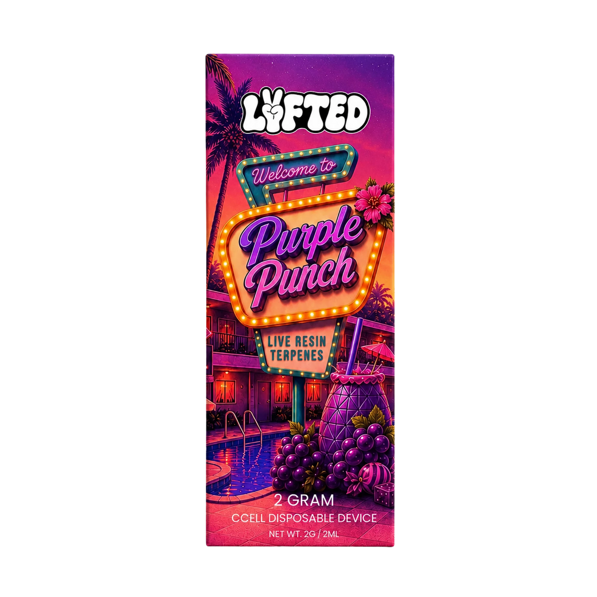 Purple Punch 30 % THCA-B + 30 % THCB 2 ml från Lyfted i lila förpackning