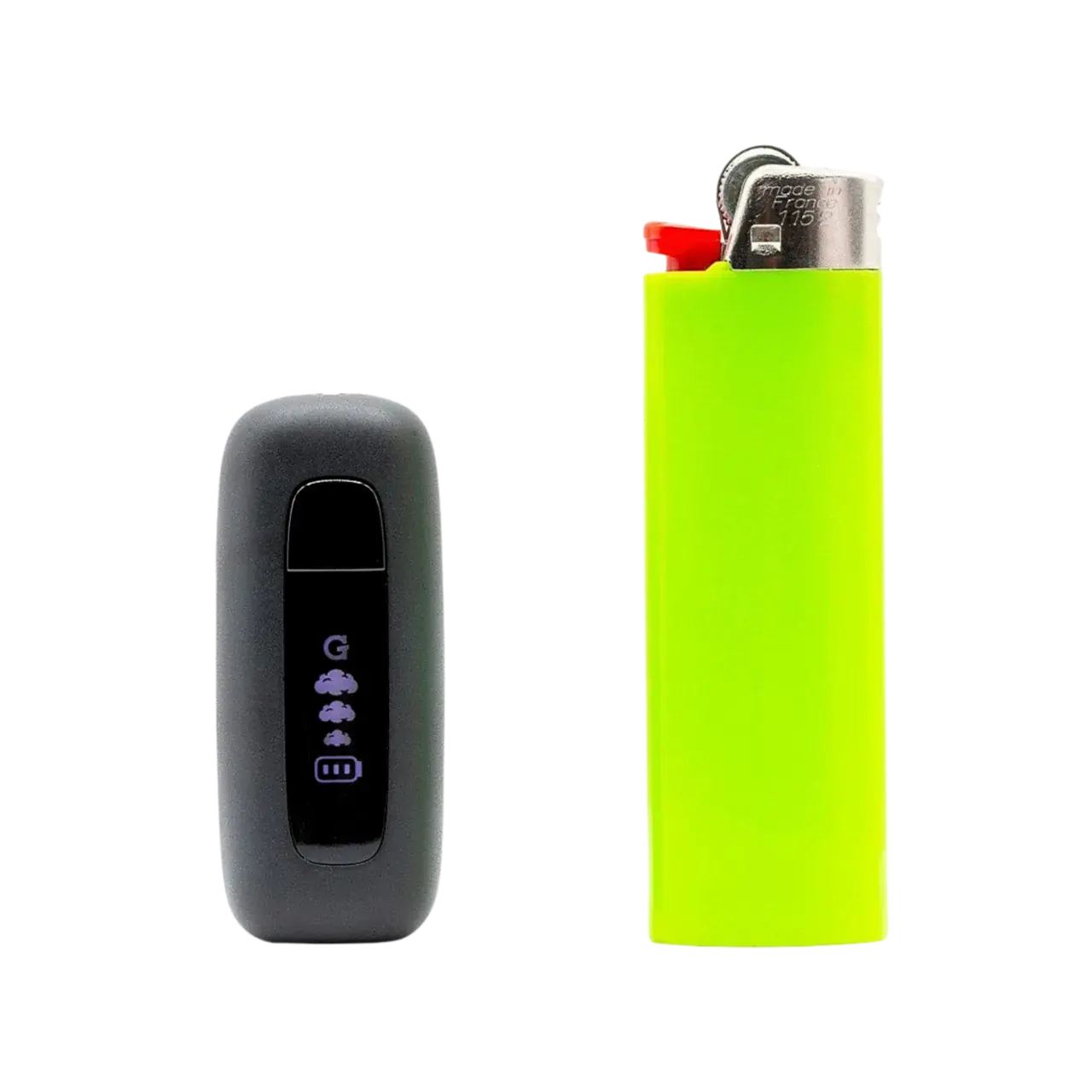 G Pen 510 Original-batteri i svart bredvid en tändare som storleksjämförelse