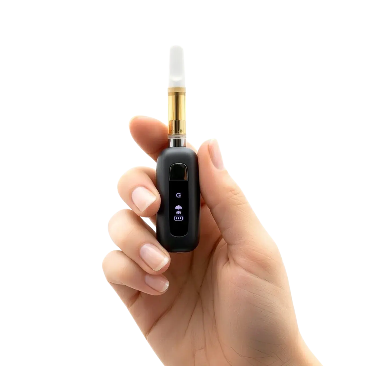 G Pen 510 Original-batteri i svart i handen med en monterad cart (cart ingår inte)