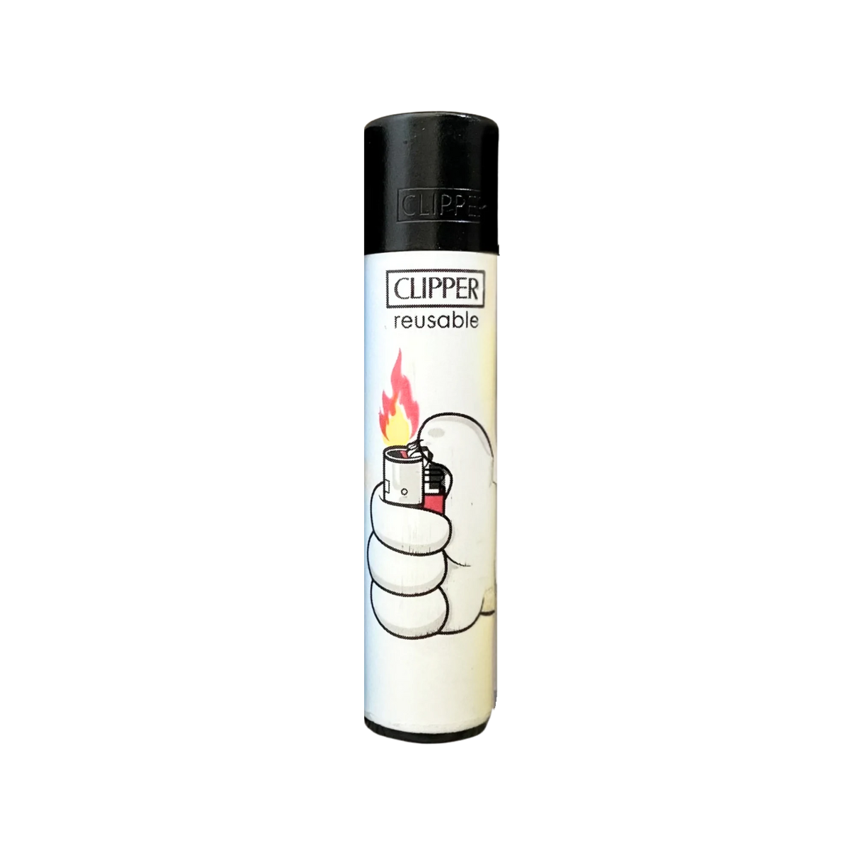 Clipper-tändare Cartoon Hands #3 i vitt — tecknad hand som tänder en tändare