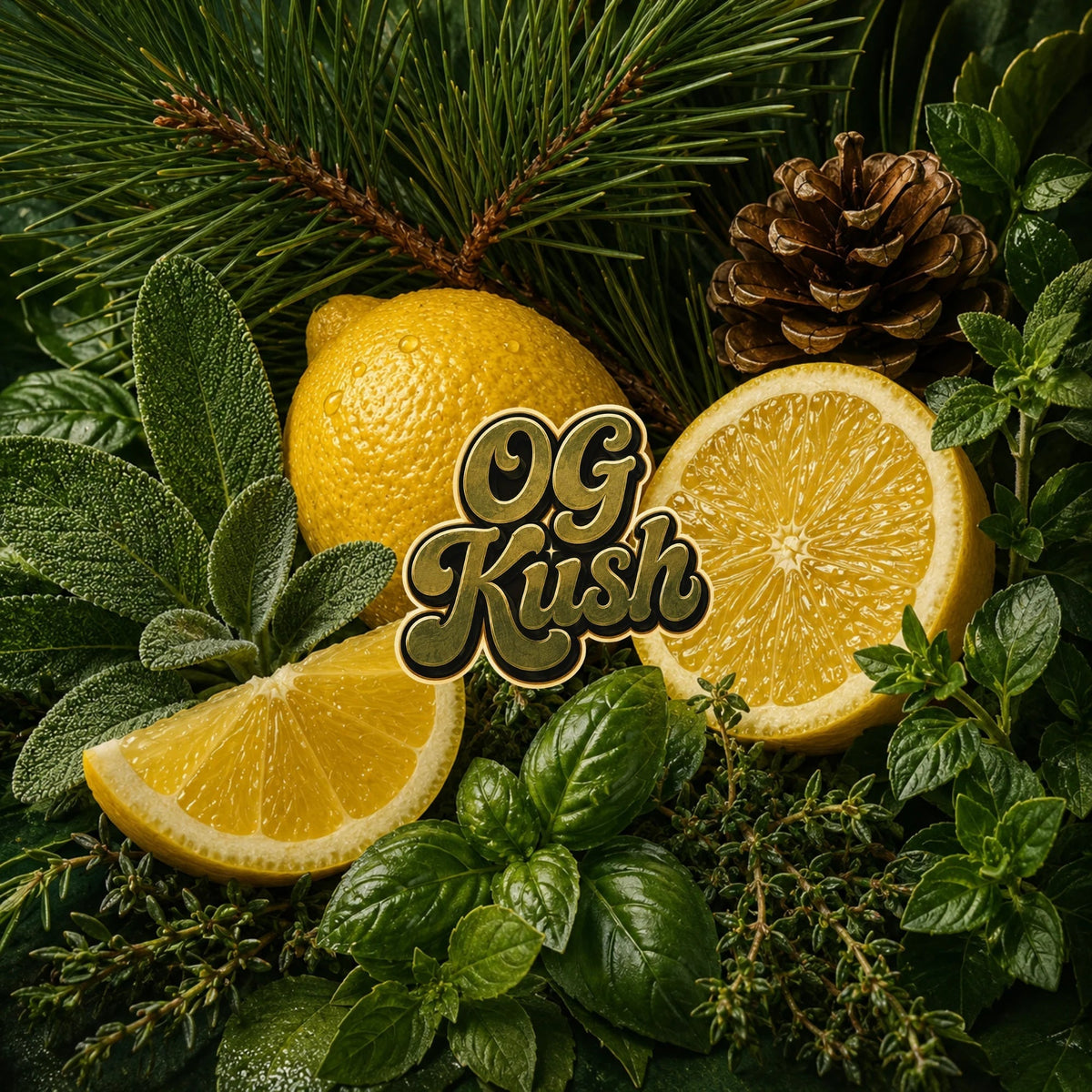 Doftprofilen bakom OG Kush — citron, tall, salvia och mynta