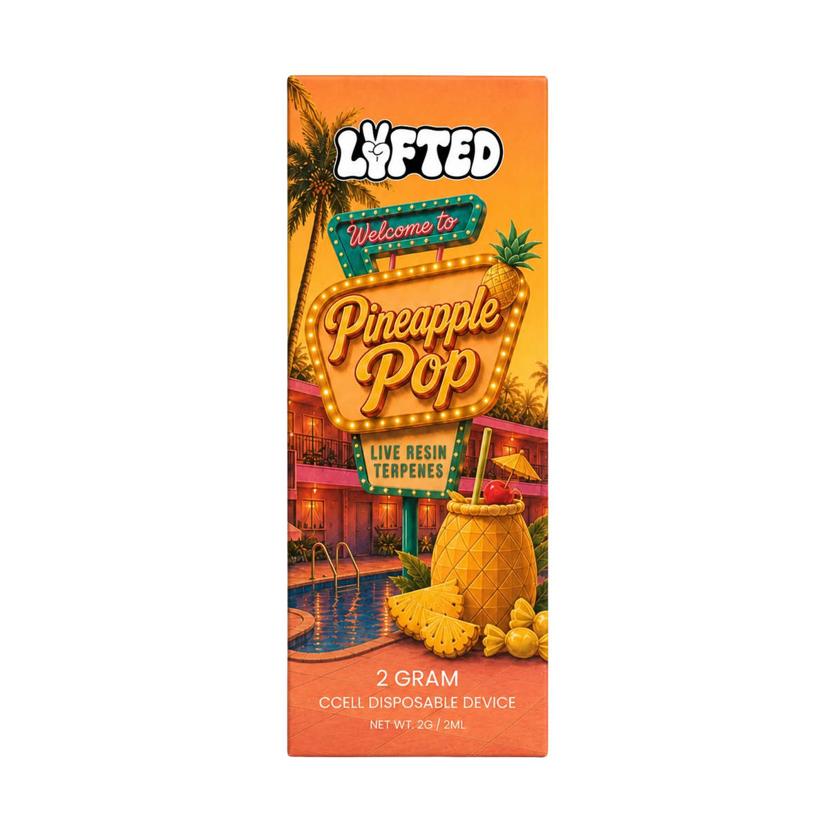 Pineapple Pop 30 % THCA-B + 30 % THCB 2 ml från Lyfted i orange förpackning