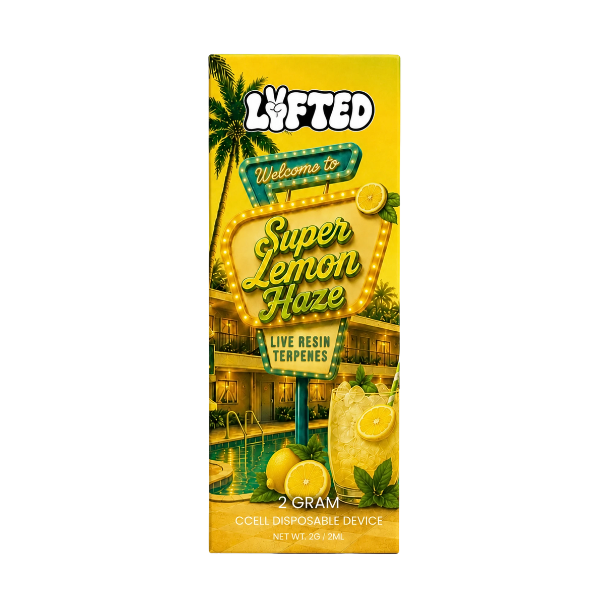 Super Lemon Haze 30 % THCA-B + 30 % THCB vape 2 ml från Lyfted i gul förpackning