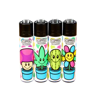 Clipper Classic Grow Pots, seriens fyra motiv: blomma, kaktus, svamp och blad