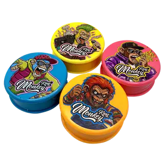 Monkey King tredelade akrylgrindrar, 60 mm, i fyra färger med tecknade apmotiv