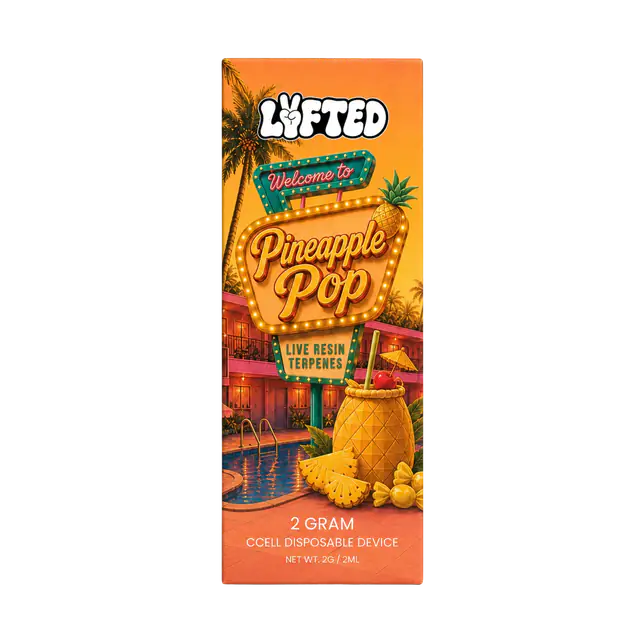 Pineapple Pop 30 % THCA-B + 30 % THCB 2 ml från Lyfted i orange förpackning