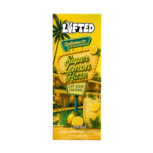 Super Lemon Haze 30 % THCA-B + 30 % THCB vape 2 ml från Lyfted i gul förpackning