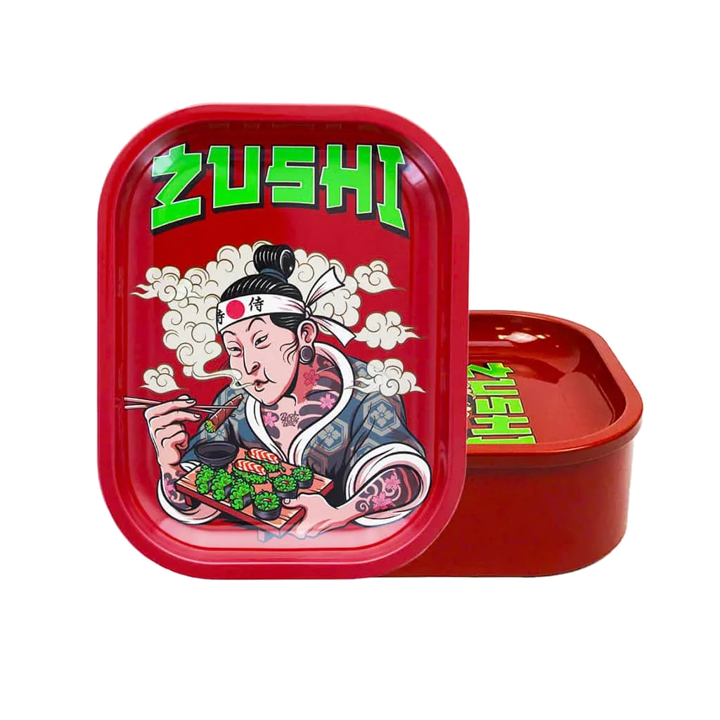 Best Buds Tin Box i motivet Zushi: röd bricka lyft från förvaringsboxen