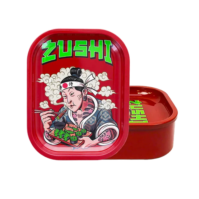 Best Buds Tin Box i motivet Zushi: röd bricka lyft från förvaringsboxen