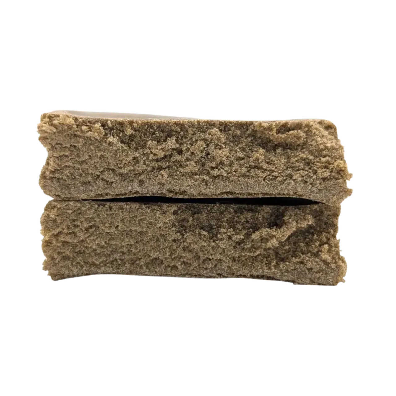 West Coast Static hash med 50 % THCA-B från Lyfted: pressade gråbruna block med kornig yta